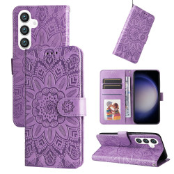 For Samsung Galaxy S24+ Embossed Sunflower Leather Phone Case(Purple)