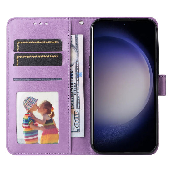 For Samsung Galaxy S24+ Embossed Sunflower Leather Phone Case(Purple)