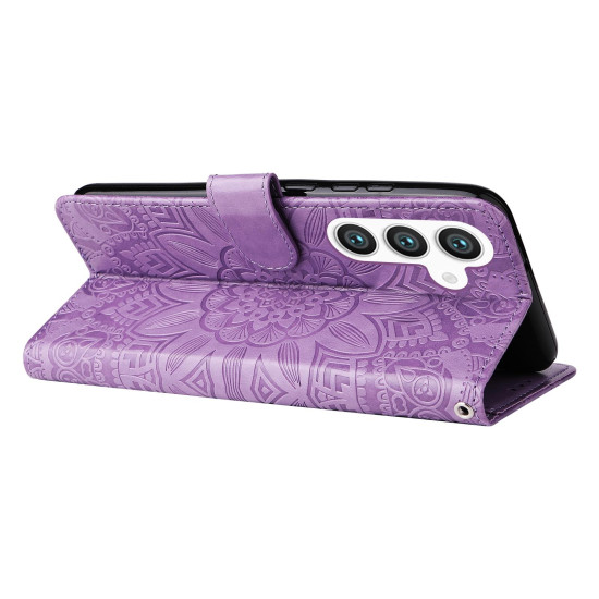For Samsung Galaxy S24+ Embossed Sunflower Leather Phone Case(Purple)