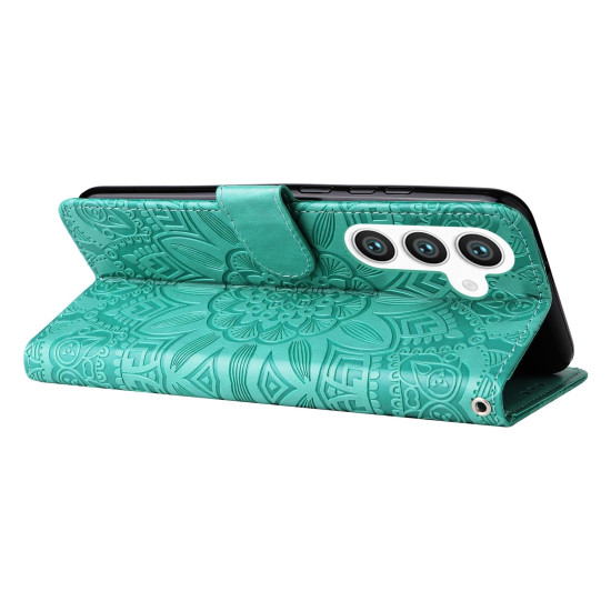 For Samsung Galaxy S24+ Embossed Sunflower Leather Phone Case(Green)