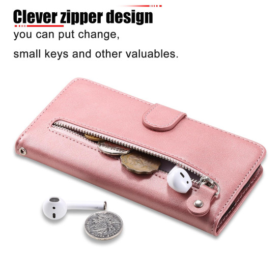 For Samsung Galaxy S24+ Fashion Calf Texture Zipper Leather Phone Case(Rose Gold)