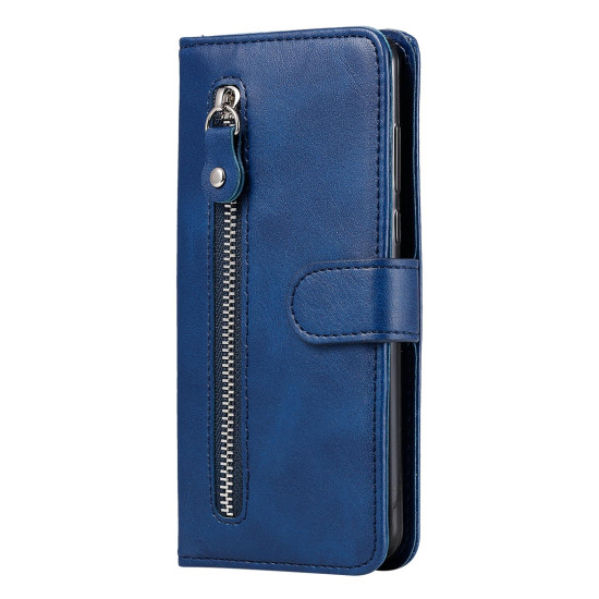 For Samsung Galaxy S24+ Fashion Calf Texture Zipper Leather Phone Case(Blue)