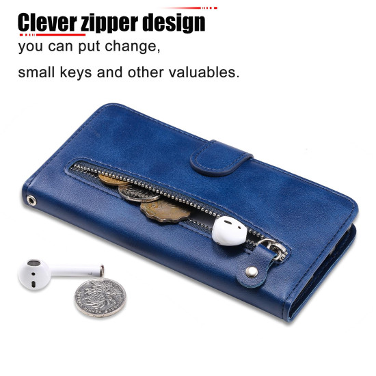 For Samsung Galaxy S24+ Fashion Calf Texture Zipper Leather Phone Case(Blue)