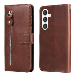 For Samsung Galaxy S24+ Fashion Calf Texture Zipper Leather Phone Case(Brown)