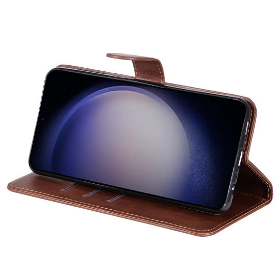 For Samsung Galaxy S24+ Fashion Calf Texture Zipper Leather Phone Case(Brown)