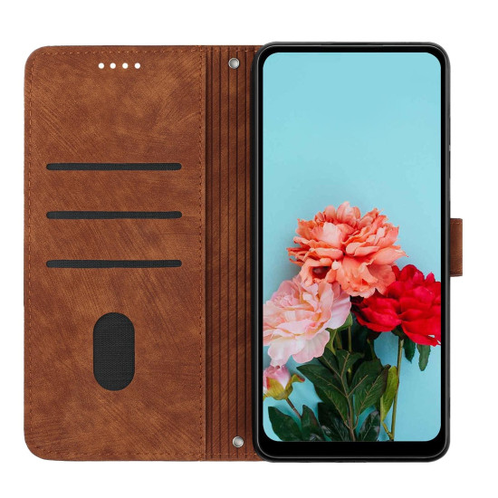 For Samsung Galaxy S24+ Skin Feel Stripe Pattern Leather Phone Case with Long Lanyard(Brown)