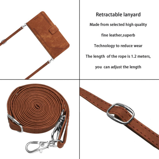 For Samsung Galaxy S24+ Skin Feel Stripe Pattern Leather Phone Case with Long Lanyard(Brown)
