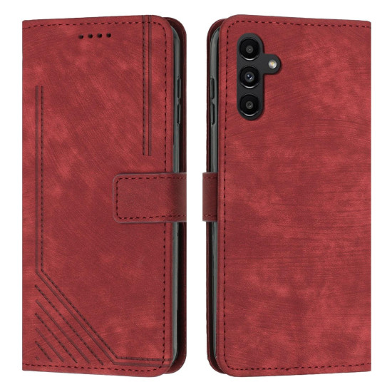 For Samsung Galaxy S24+ Skin Feel Stripe Pattern Leather Phone Case with Long Lanyard(Red)
