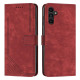 For Samsung Galaxy S24+ Skin Feel Stripe Pattern Leather Phone Case with Long Lanyard(Red)