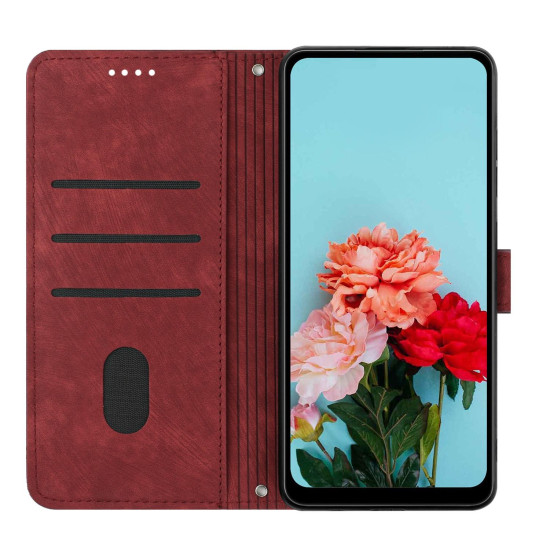 For Samsung Galaxy S24+ Skin Feel Stripe Pattern Leather Phone Case with Long Lanyard(Red)