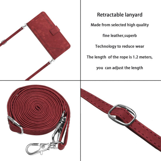 For Samsung Galaxy S24+ Skin Feel Stripe Pattern Leather Phone Case with Long Lanyard(Red)