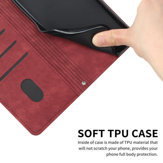 For Samsung Galaxy S24+ Skin Feel Stripe Pattern Leather Phone Case with Long Lanyard(Red)