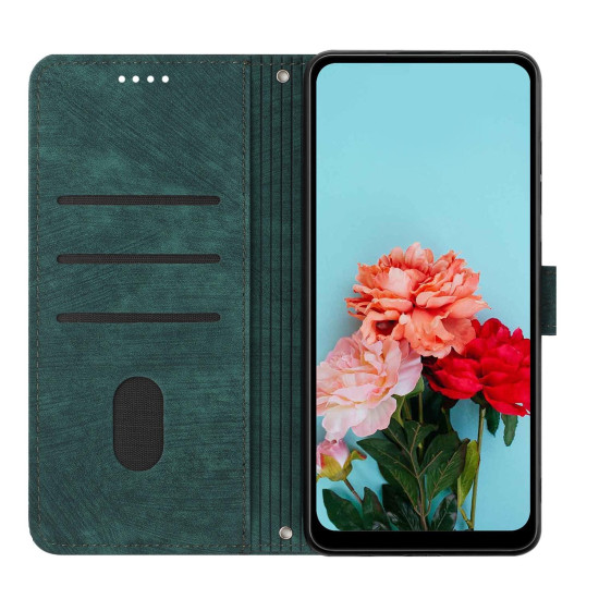 For Samsung Galaxy S24+ Skin Feel Stripe Pattern Leather Phone Case with Long Lanyard(Green)