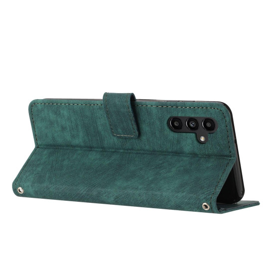 For Samsung Galaxy S24+ Skin Feel Stripe Pattern Leather Phone Case with Long Lanyard(Green)