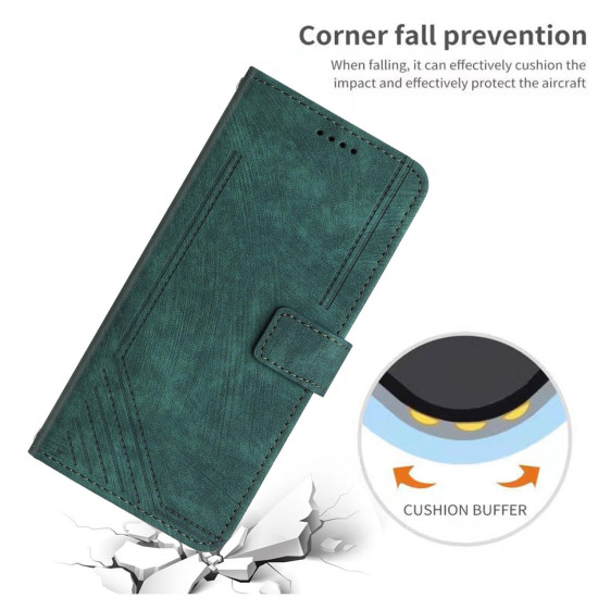 For Samsung Galaxy S24+ Skin Feel Stripe Pattern Leather Phone Case with Long Lanyard(Green)