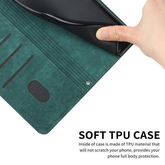 For Samsung Galaxy S24+ Skin Feel Stripe Pattern Leather Phone Case with Long Lanyard(Green)