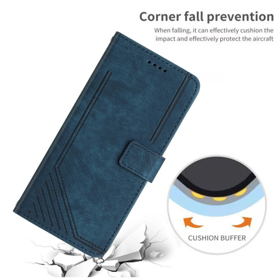 For Samsung Galaxy S24+ Skin Feel Stripe Pattern Leather Phone Case with Long Lanyard(Blue)