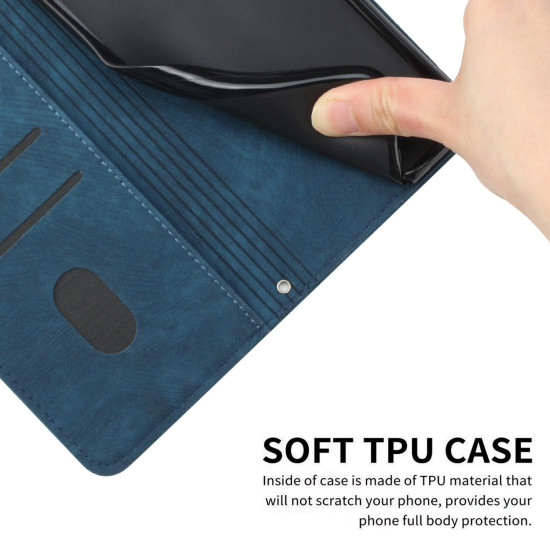 For Samsung Galaxy S24+ Skin Feel Stripe Pattern Leather Phone Case with Long Lanyard(Blue)