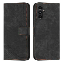 For Samsung Galaxy S24+ Skin Feel Stripe Pattern Leather Phone Case with Long Lanyard(Black)