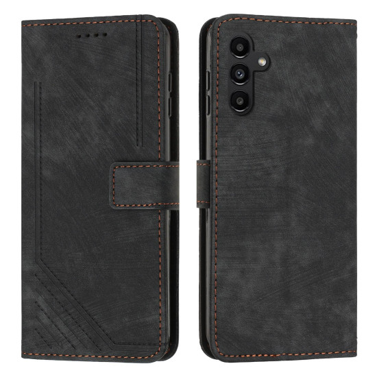 For Samsung Galaxy S24+ Skin Feel Stripe Pattern Leather Phone Case with Long Lanyard(Black)