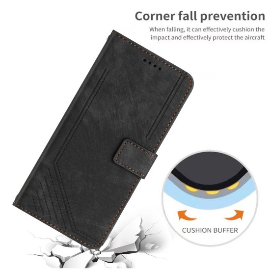 For Samsung Galaxy S24+ Skin Feel Stripe Pattern Leather Phone Case with Long Lanyard(Black)