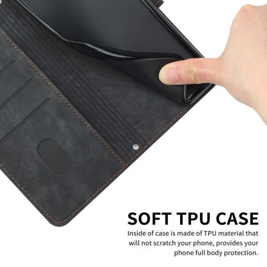 For Samsung Galaxy S24+ Skin Feel Stripe Pattern Leather Phone Case with Long Lanyard(Black)