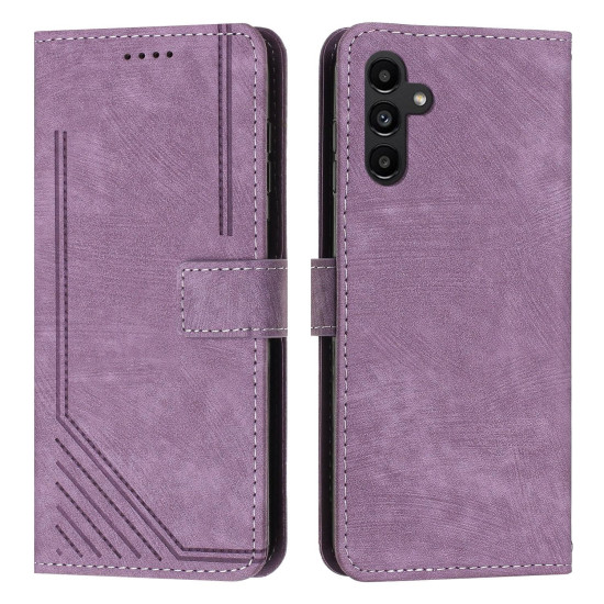 For Samsung Galaxy S24+ Skin Feel Stripe Pattern Leather Phone Case with Long Lanyard(Purple)