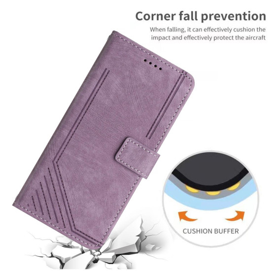 For Samsung Galaxy S24+ Skin Feel Stripe Pattern Leather Phone Case with Long Lanyard(Purple)