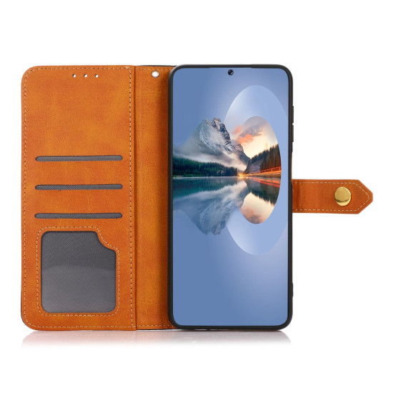 For Samsung Galaxy S24+ 5G KHAZNEH Dual-color Cowhide Texture Flip Leather Phone Case(Blue)