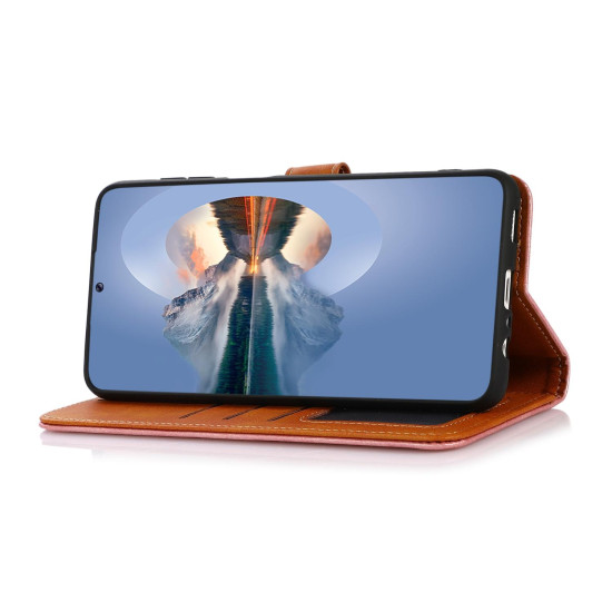 For Samsung Galaxy S24+ 5G KHAZNEH Dual-color Cowhide Texture Flip Leather Phone Case(Brown)