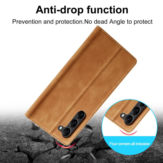 For Samsung Galaxy S24+ 5G LC.IMEEKE Strong Magnetism Microfiber Leather Phone Case(Brown)