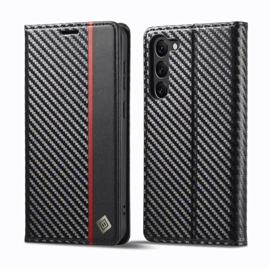 For Samsung Galaxy S24+ 5G LC.IMEEKE Carbon Fiber Leather Phone Case(Vertical Black)