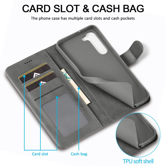 For Samsung Galaxy S24+ 5G LC.IMEEKE Calf Texture Leather Phone Case(Grey)