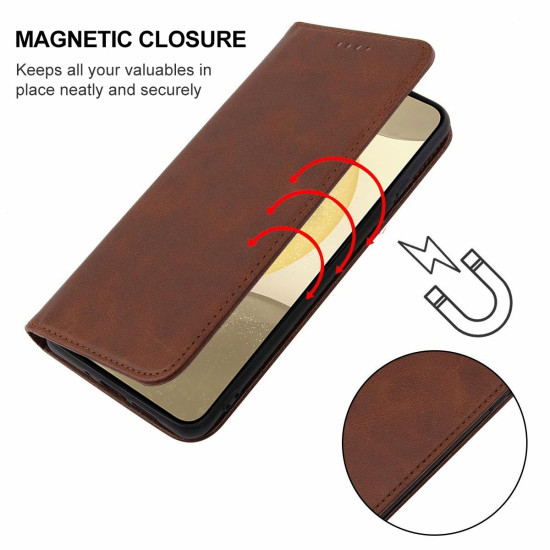 For Samsung Galaxy S24+ 5G Magnetic Closure Leather Phone Case(Brown)
