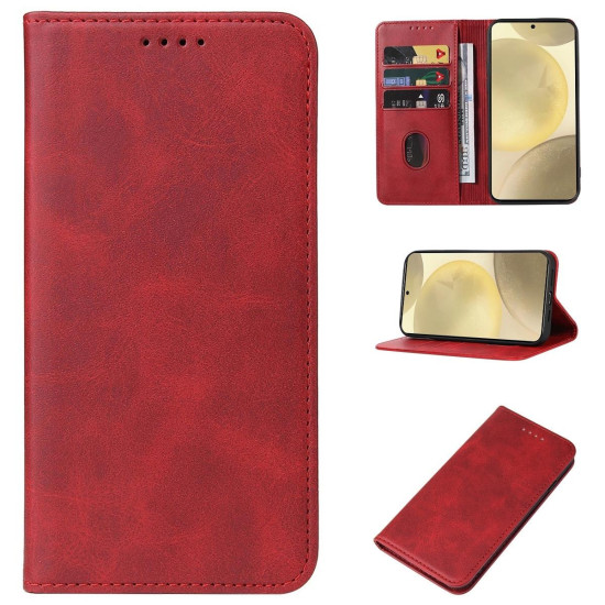 For Samsung Galaxy S24+ 5G Magnetic Closure Leather Phone Case(Red)