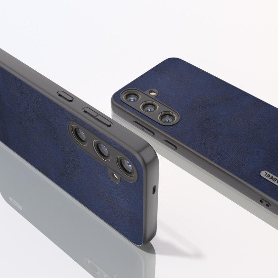 For Samsung Galaxy S24+ 5G ABEEL Dual Color Cowhide Texture PU Phone Case(Blue)