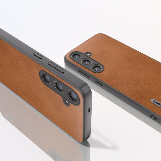 For Samsung Galaxy S24+ 5G ABEEL Dual Color Cowhide Texture PU Phone Case(Brown)