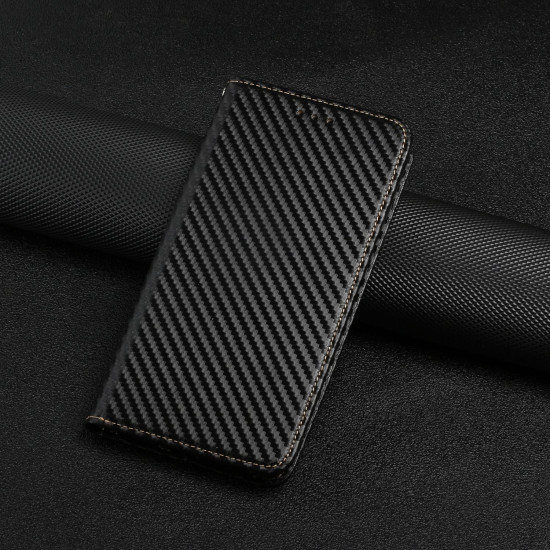 For Samsung Galaxy S24+ 5G Carbon Fiber Texture Flip Holder Leather Phone Case(Black)