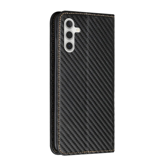 For Samsung Galaxy S24+ 5G Carbon Fiber Texture Flip Holder Leather Phone Case(Black)