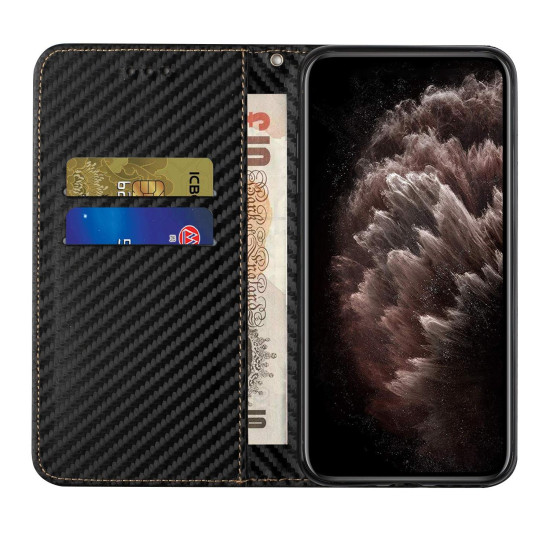 For Samsung Galaxy S24+ 5G Carbon Fiber Texture Flip Holder Leather Phone Case(Black)