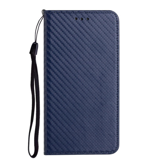 For Samsung Galaxy S24+ 5G Carbon Fiber Texture Flip Holder Leather Phone Case(Blue)