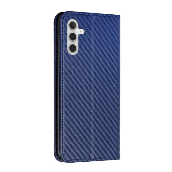 For Samsung Galaxy S24+ 5G Carbon Fiber Texture Flip Holder Leather Phone Case(Blue)