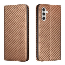 For Samsung Galaxy S24+ 5G Carbon Fiber Texture Flip Holder Leather Phone Case(Brown)