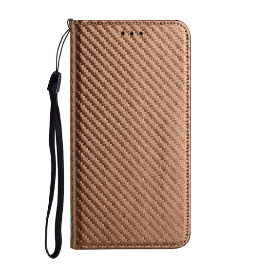 For Samsung Galaxy S24+ 5G Carbon Fiber Texture Flip Holder Leather Phone Case(Brown)