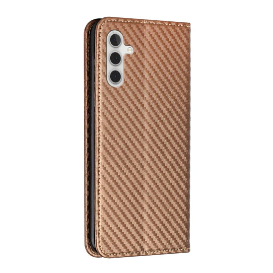 For Samsung Galaxy S24+ 5G Carbon Fiber Texture Flip Holder Leather Phone Case(Brown)