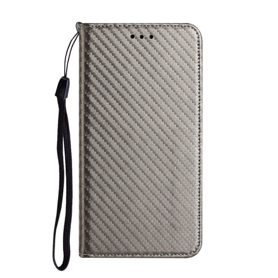 For Samsung Galaxy S24+ 5G Carbon Fiber Texture Flip Holder Leather Phone Case(Grey)