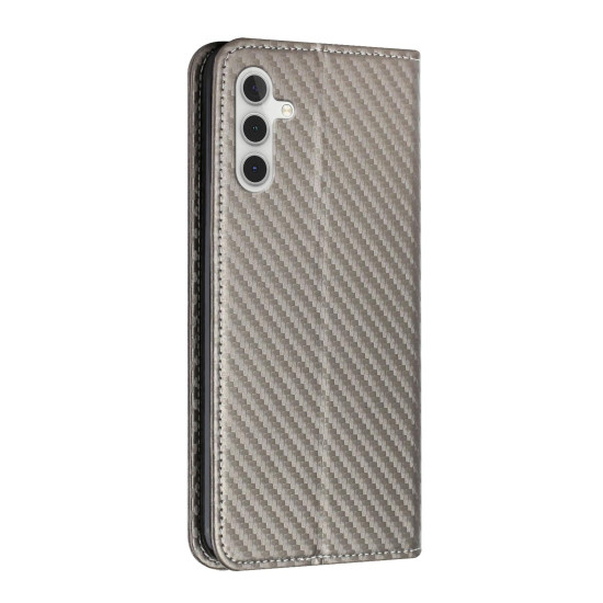 For Samsung Galaxy S24+ 5G Carbon Fiber Texture Flip Holder Leather Phone Case(Grey)