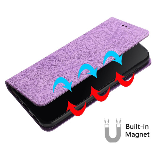 For Samsung Galaxy S24+ 5G Ethnic Embossed Adsorption Leather Phone Case(Purple)