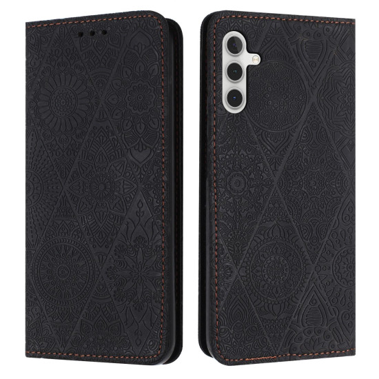 For Samsung Galaxy S24+ 5G Ethnic Embossed Adsorption Leather Phone Case(Black)