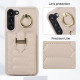 For Samsung Galaxy S23+ 5G Vertical Card Bag Ring Holder Phone Case with Dual Lanyard(Beige)